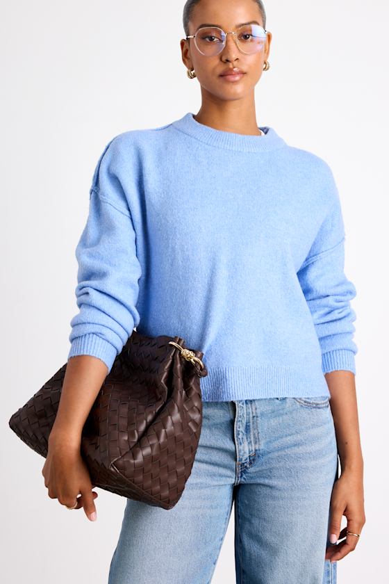 Dusty Blue Pullover Sweater - Crew Neck Sweater - Relaxed Sweater