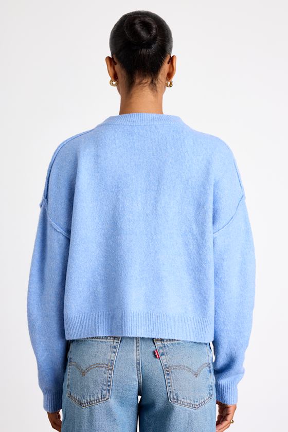 Dusty Blue Pullover Sweater - Crew Neck Sweater - Relaxed Sweater