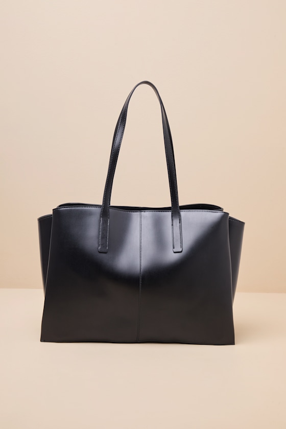 Levine Black Vegan Leather Oversized Tote Bag 1