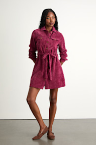 Simple Affection Magenta Corduroy Mini Dress With Pockets 4