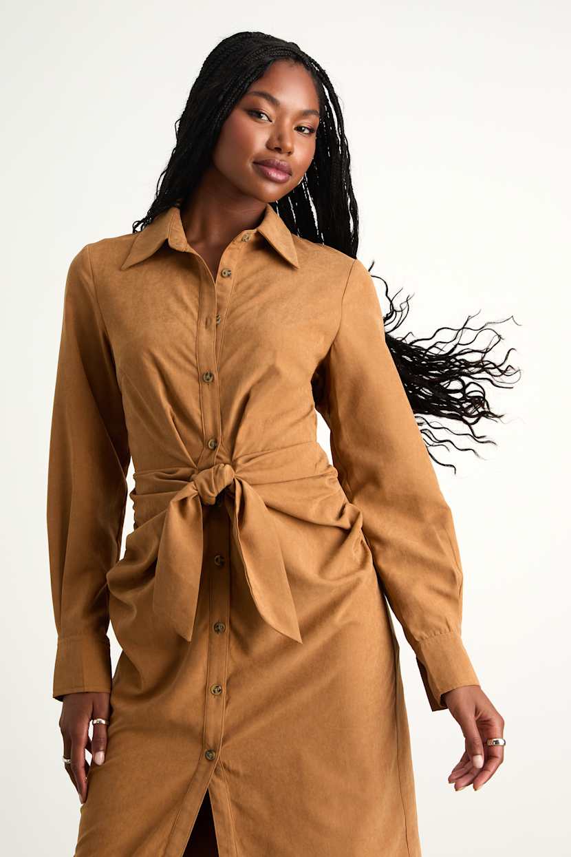 knee length dresses for ladies Chic Suede Midi Dress