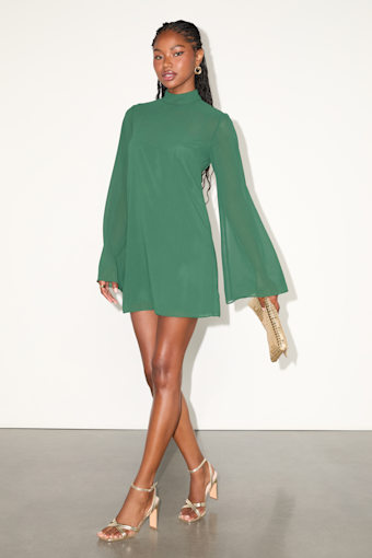 Perfected Charm Dark Green Bell Sleeve Mini Shift Dress 4