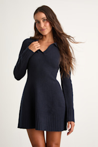 Soft Serenity Navy Collared Sweater Mini Dress 2
