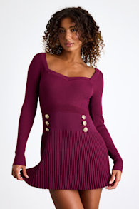 Chicest Crush Plum Ribbed Long Sleeve Mini Sweater Dress 1