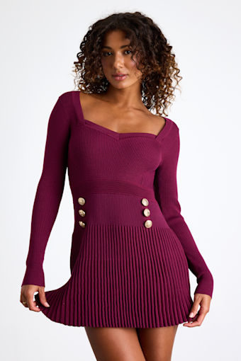 Chicest Crush Plum Ribbed Long Sleeve Mini Sweater Dress 1