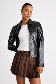 Firah Brown and Black Plaid Pleated Mid-Rise Mini Skirt 1