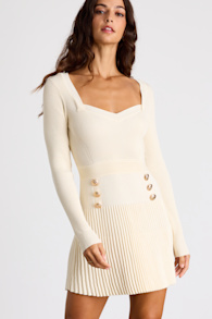 Chicest Crush Ivory Ribbed Long Sleeve Mini Sweater Dress