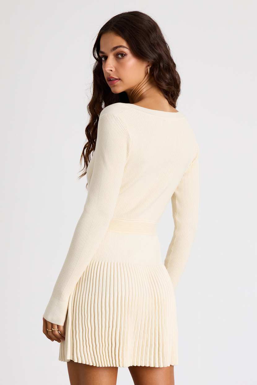 Ivory Ribbed Knit Dress - Long Sleeve Dress - Sweater Mini Dress - Lulus Ivory Ribbed Knit Dress - Long Sleeve Dress - Sweater Mini Dress - Lulus