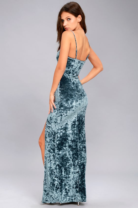 Supernatural Love Slate Blue Crushed Velvet Maxi Dress 2