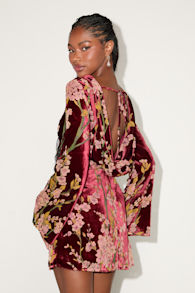 Charismatic Influence Red Burnout Velvet Cowl Back Mini Dress 1