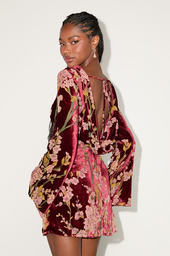 Charismatic Influence Red Burnout Velvet Cowl Back Mini Dress 1