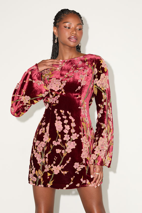 Red Burnout Velvet Dress - Cowl Back Mini Dress - Mini Dress - Image 3