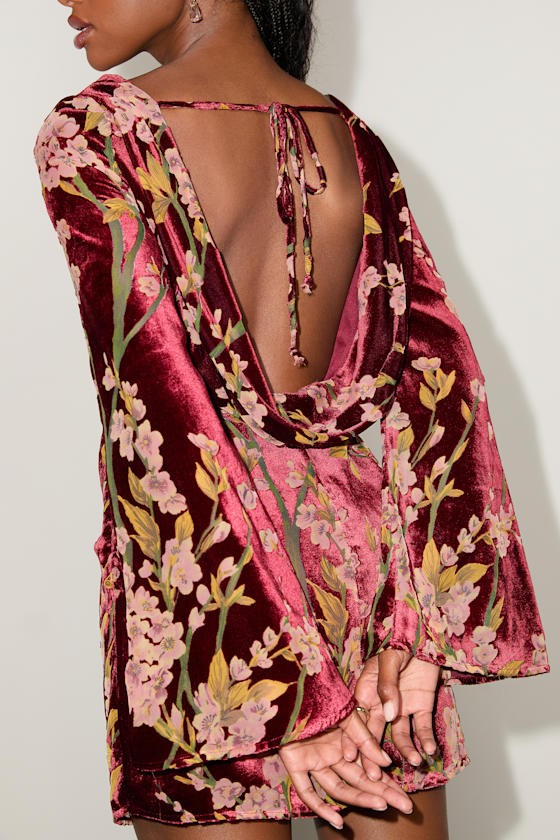 Red Burnout Velvet Dress - Cowl Back Mini Dress - Mini Dress - Image 5