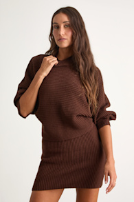 Toasty Times Brown Long Sleeve Two-Piece Sweater Dress 1