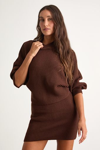 Toasty Times Brown Long Sleeve Two-Piece Sweater Dress 1