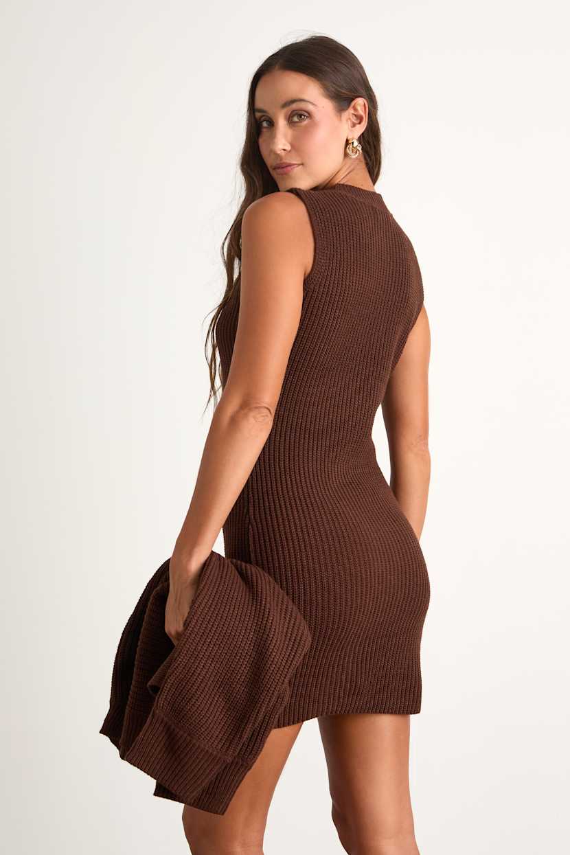 Toasty Times Brown Long Sleeve Two-Piece Sweater Dress