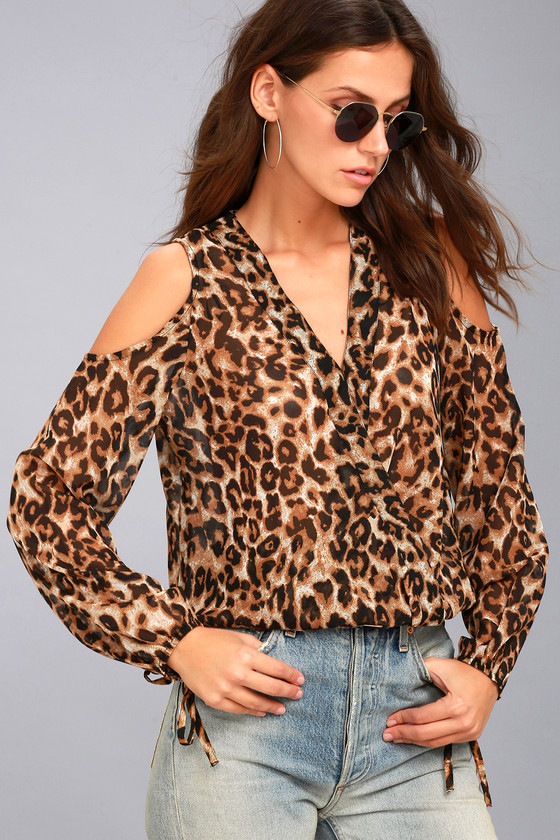 animal print cold shoulder dress