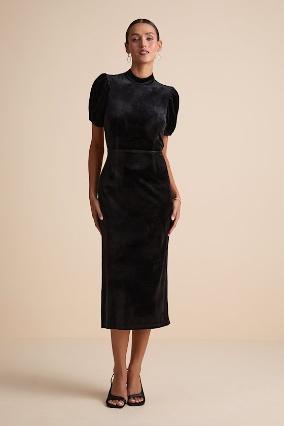 Fabulous Intuition Black Velvet Backless Column Midi Dress 4