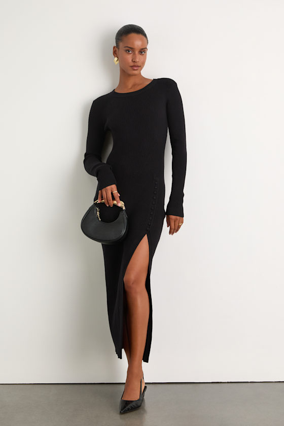 4511223 Black Button Sweater Dress