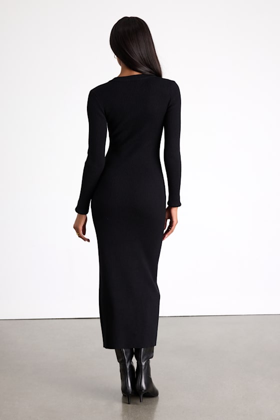 Black Midi Sweater Dress - Long Sleeve Dress - Side Button Dress - Image 3
