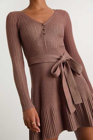 brown midi wedding guest dress Sydney Knit Dress in Lilas