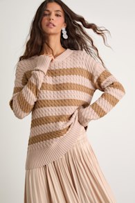 Navya Blush Striped Cable Knit Tunic Sweater 1