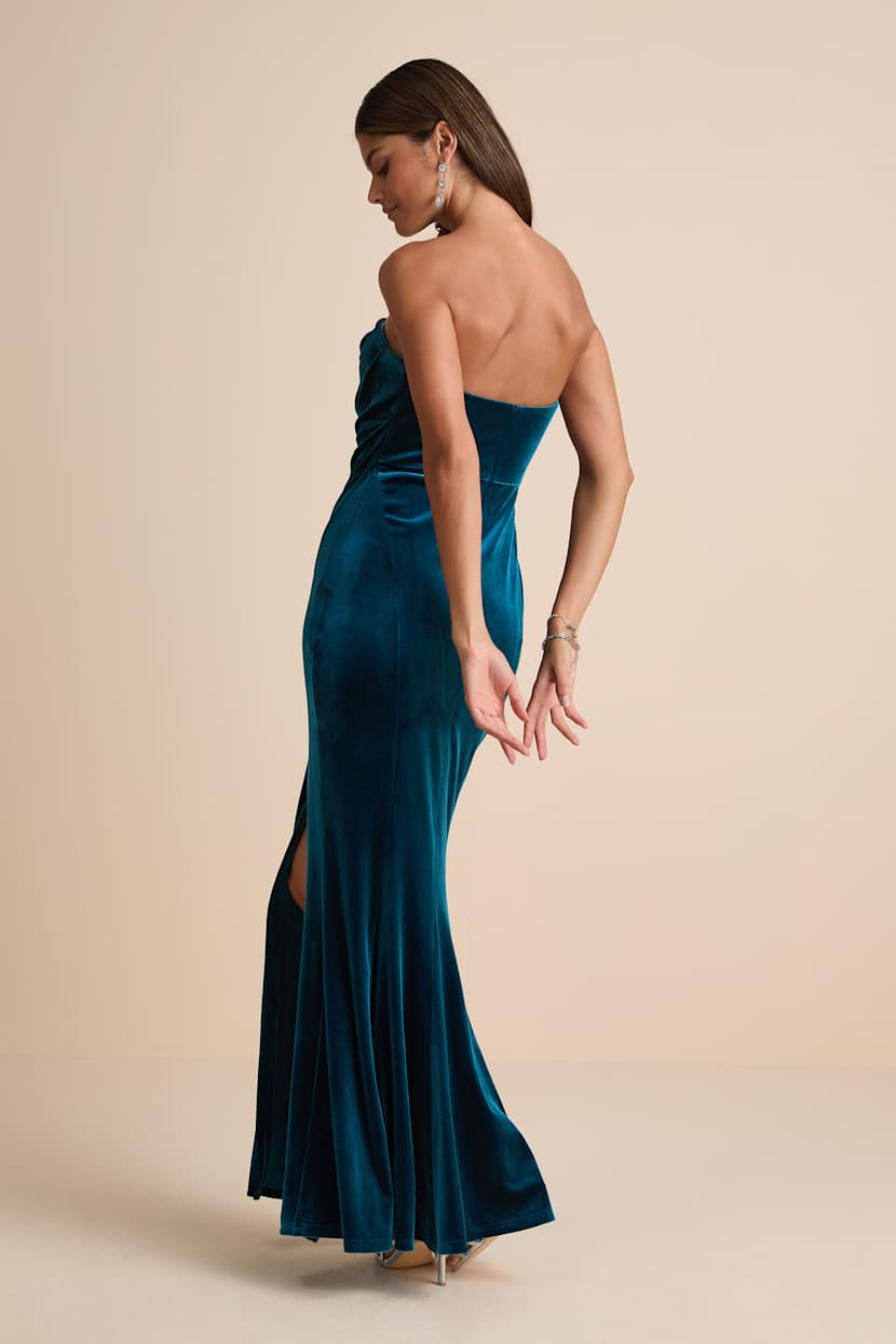 Teal Velvet Strapless Maxi Dress | Womens | 2X (Available in XXS, XS, S, M, L, XL) | 100% Polyester | Lulus