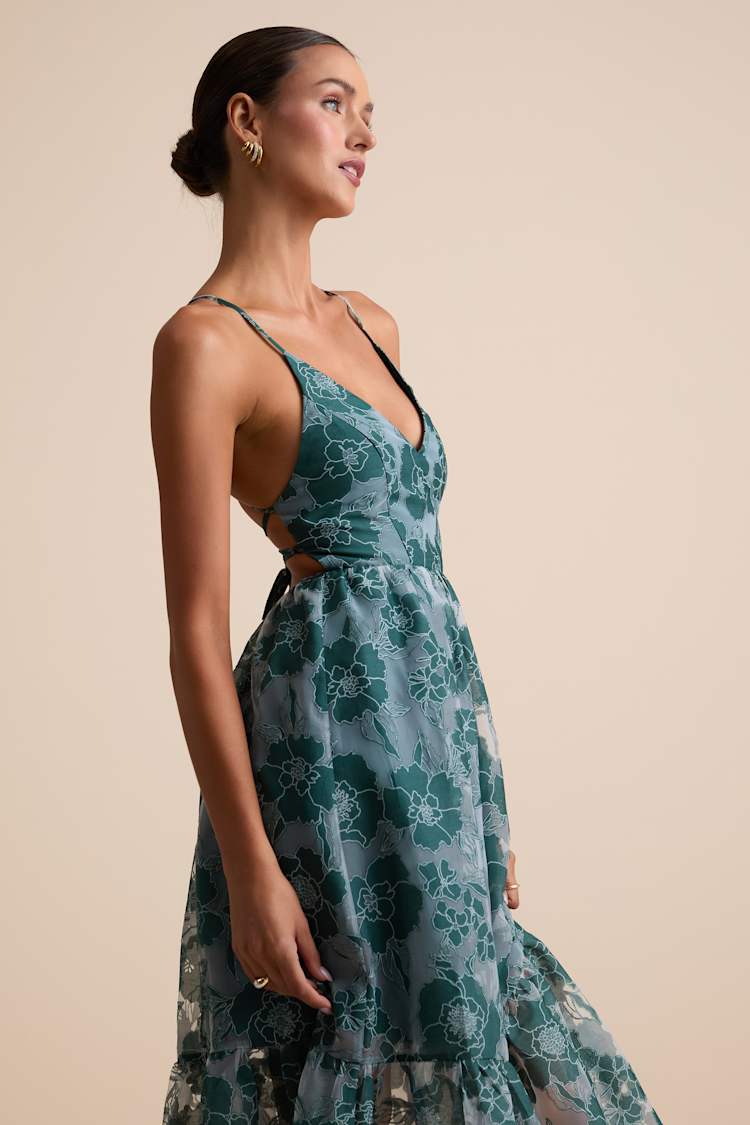 teal lace midi dress Teal Woven Overlay Midi Dress main image 0