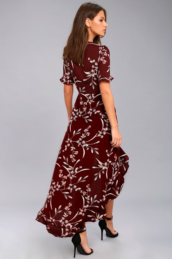 maroon dress with flowers