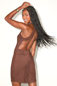 Siranda Brown Mesh Backless Mini Dress 1