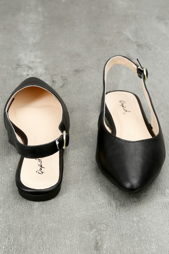 Pointed Black Flats - Vegan Leather Flats - Slingback Flats