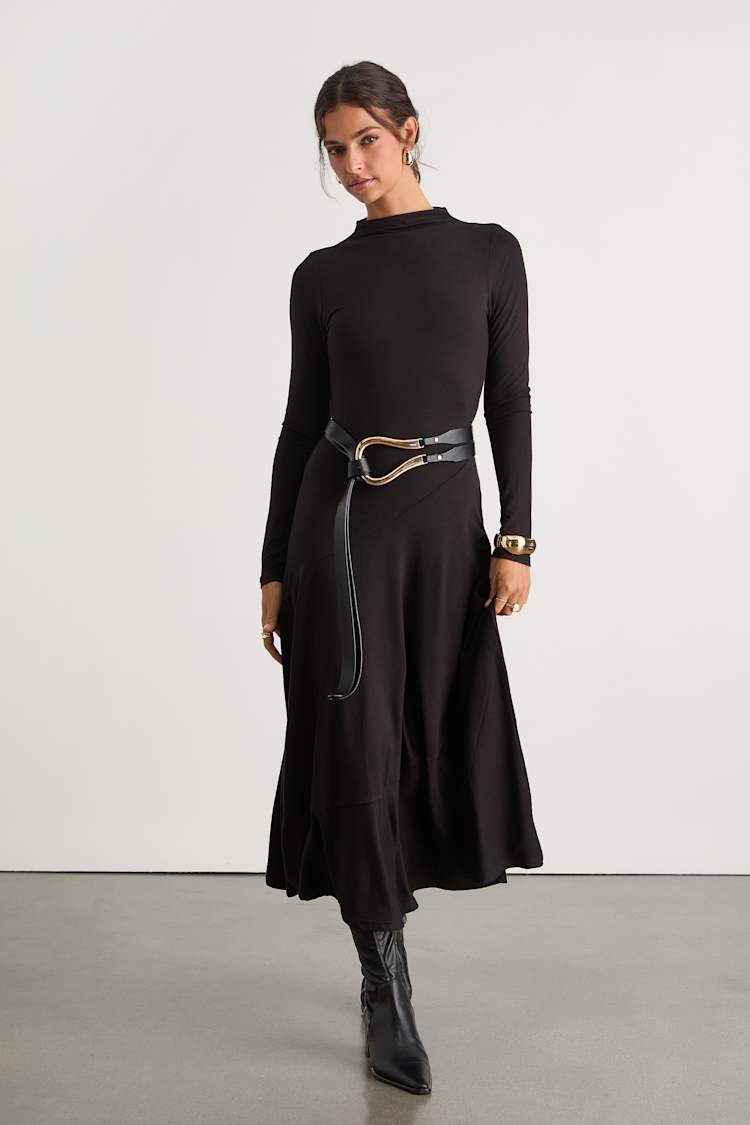 knee length dresses for ladies Klaudia Ruched Long Sleeve Midi Dress Fit and Flare