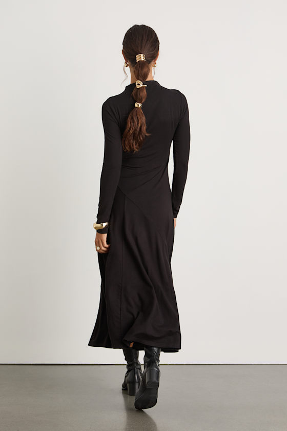 Black Mock Neck Dress - Black Midi Dress - Fit-and-Flare Midi - Lulus
