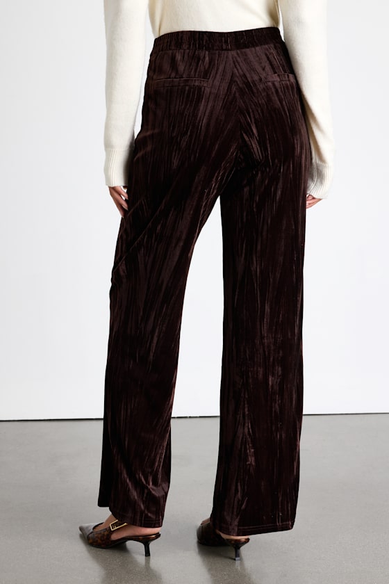 Dark Brown Wide-Leg Pants - Velvet Pants - High-Rise Pants - Lulus