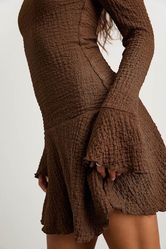 Radleigh Brown Textured Long Sleeve Drop Waist Mini Dress 2