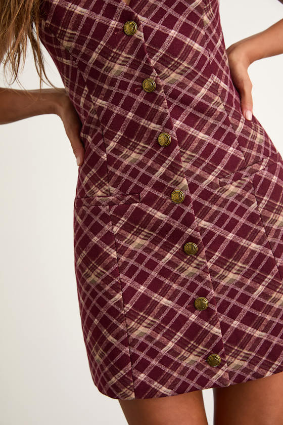 Kala Burgundy Plaid Button-Front Mini Dress 2