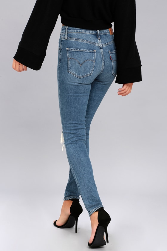 levi's 721 high rise distressed skinny jeans