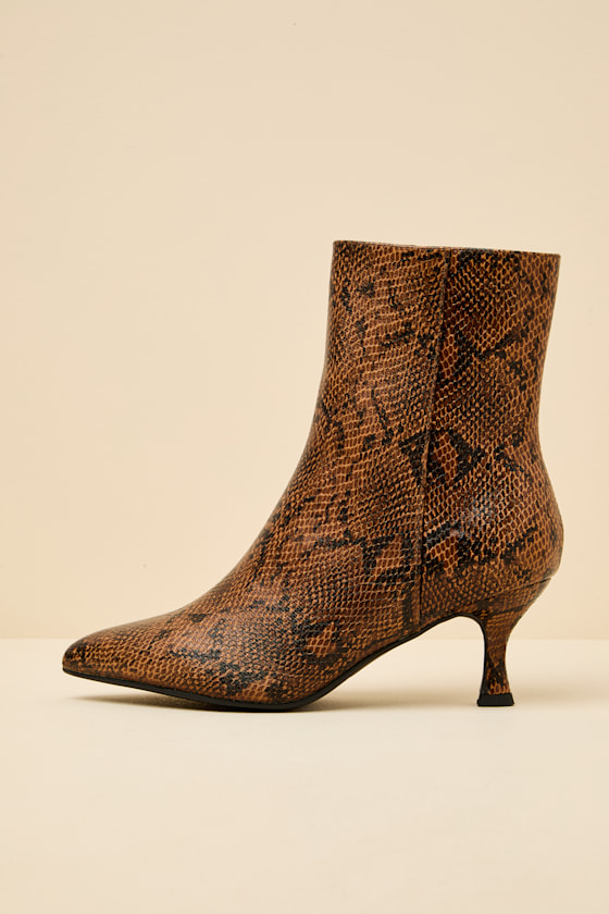 Ediva Brown Snake Pointed-Toe Ankle Booties 1