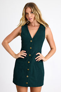 Kala Dark Green Corduroy Button-Front Mini Dress 1