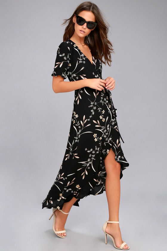 Cute Black Floral Print Dress - High 