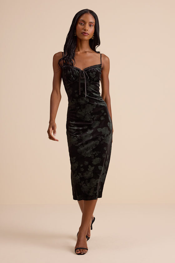 Areti Black Velvet Burnout Column Midi Dress 1