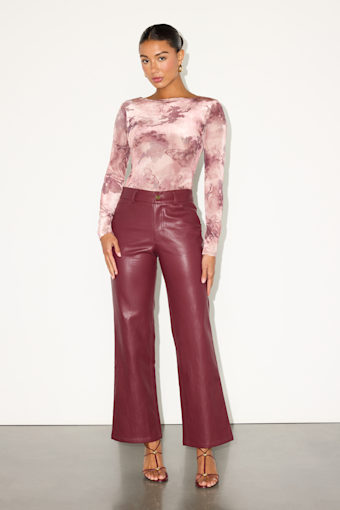 Zyren Burgundy Vegan Leather Mid-Rise Straight Leg Pants 1