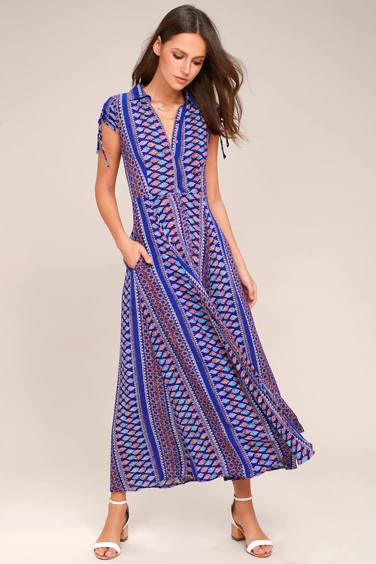 royal blue print dress THML Betsy Colbalt Print Dress main image 1