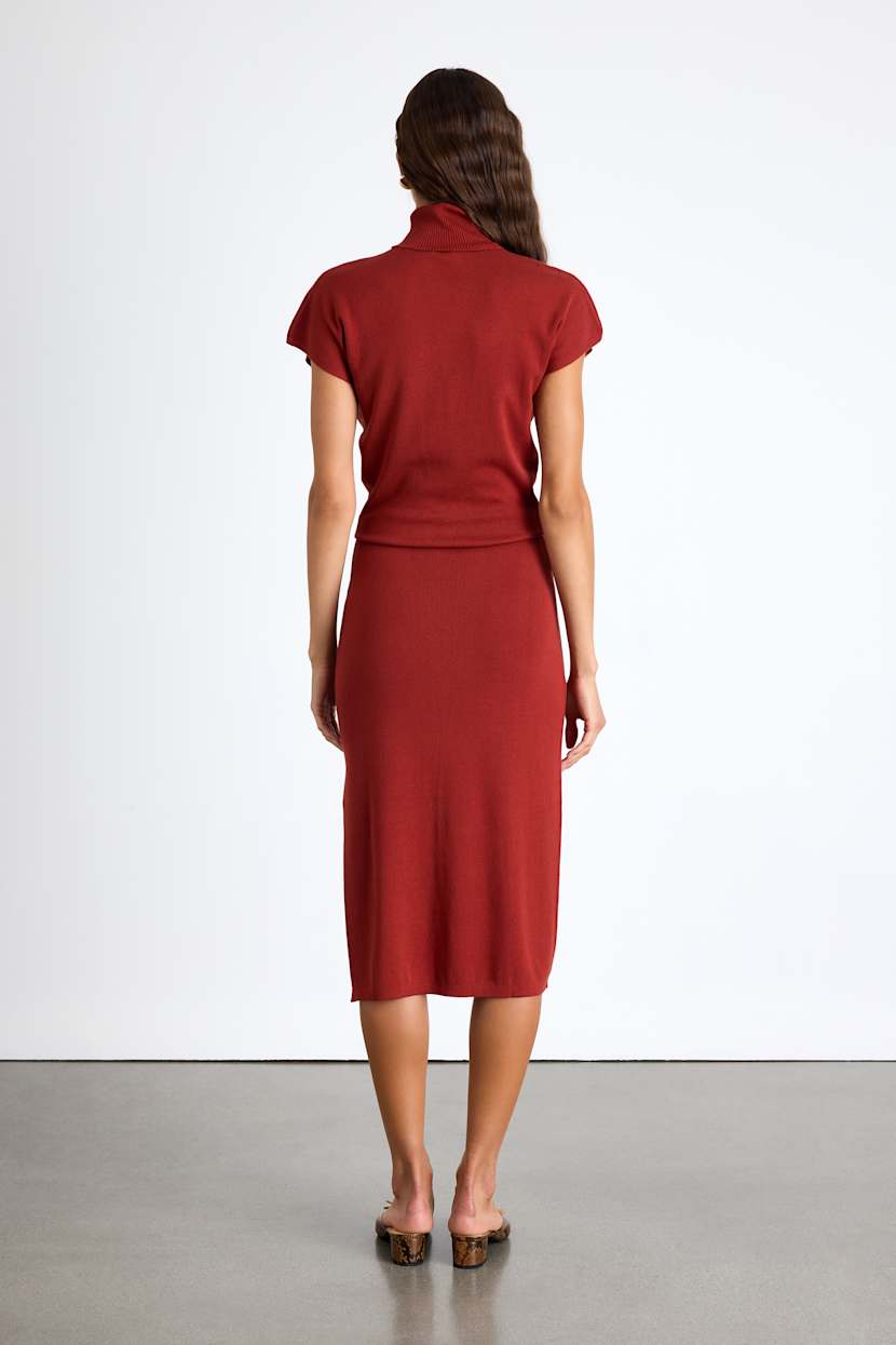 Lulus | Rust Red Turtleneck Short Sleeve Sweater Midi Dress | Womens | X-Large | Viscose/Polyamide