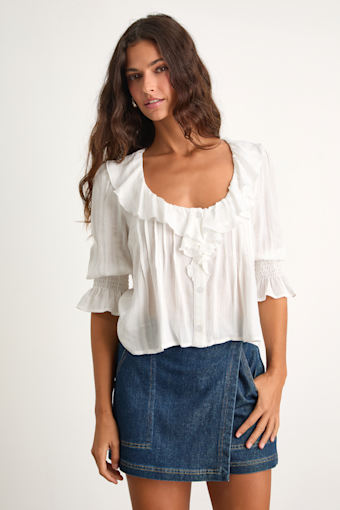 Hermione Ivory Ruffled Button-Front Top 1