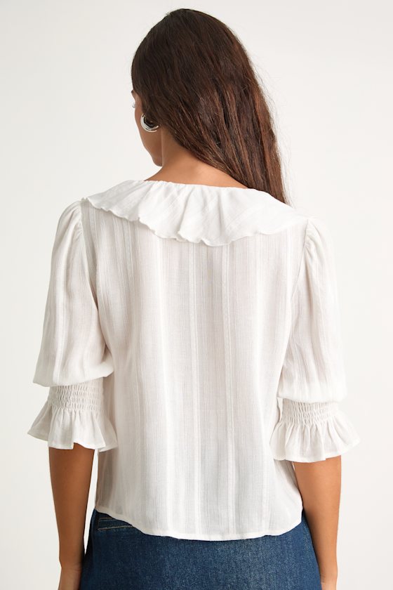 Lulus Auclair White Poplin Tie-front Collared Long Sleeve Top In White