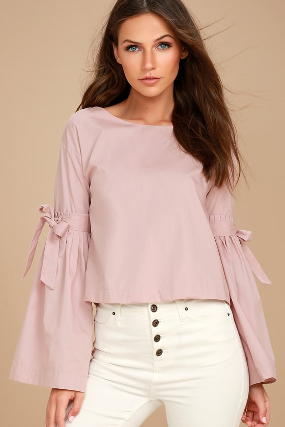 Cute Blush Pink Top Long Sleeve Top Bell Sleeve Top Lulus