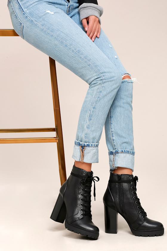 Steve Madden Laurie Black Leather Lace-Up Platform Booties 5