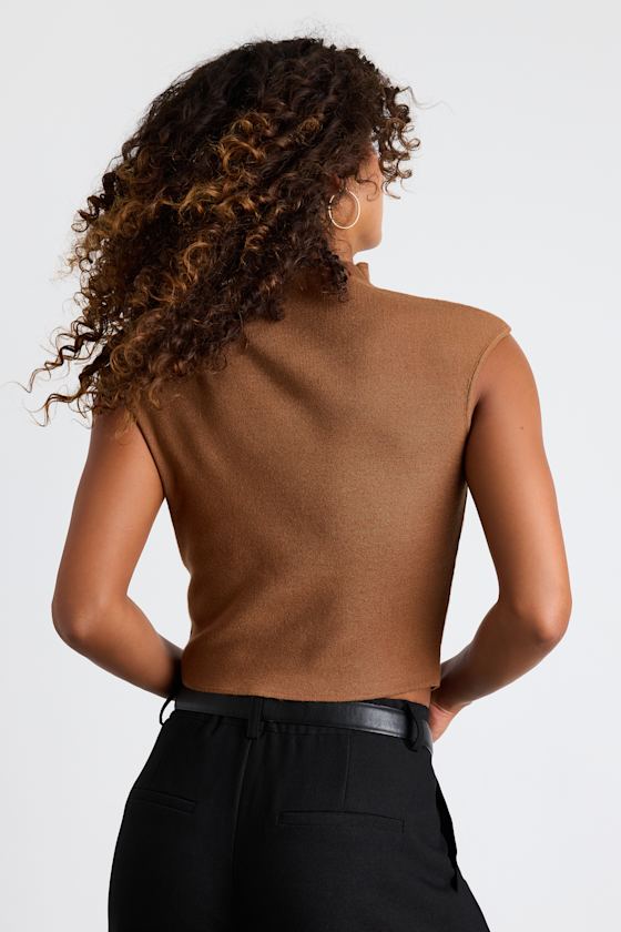 Lulus Suki Light Brown Mock Neck Cap Sleeve Sweater Top In Brown