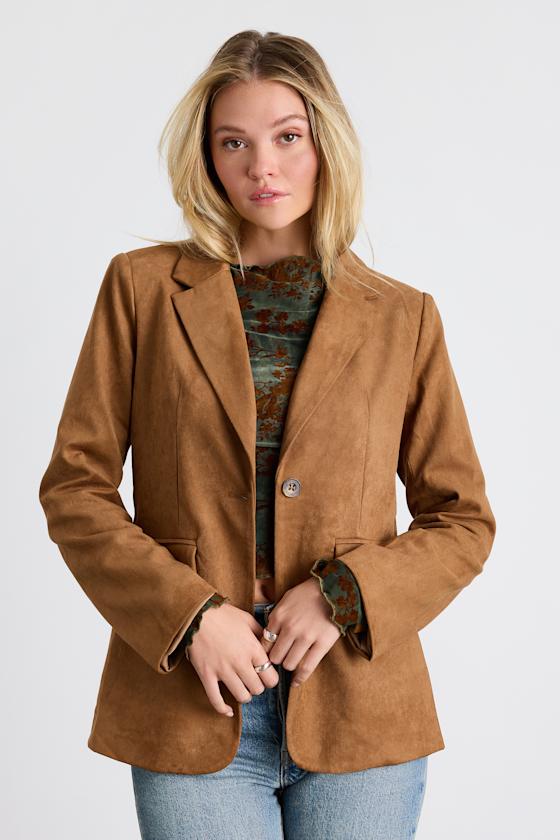 Lulus Corwin Brown Suede Oversized Blazer In Brown